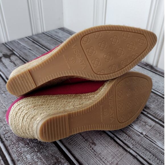 Viscata EUC Berry Red Espadrille Almond-Toe Wedge Shoes Heels Women's EU 38 US 7 - Picture 10 of 12